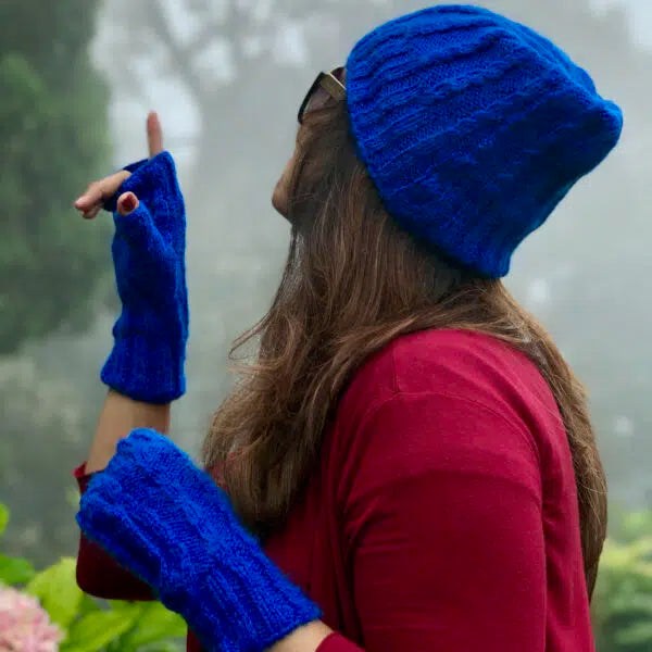 Blue Woollen Cap & Gloves (3pc)